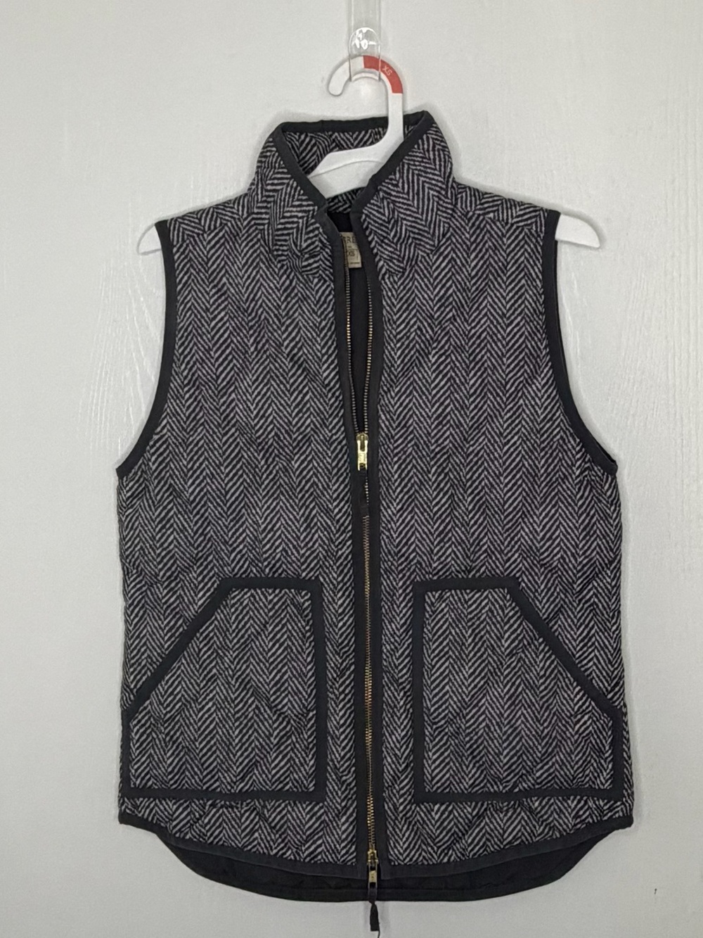J. Crew Black & White Herringbone Quilted Vest